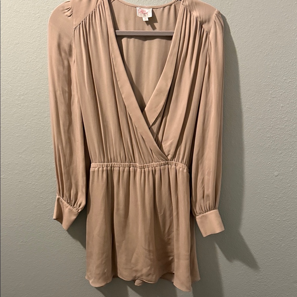 PARKER 100% silk Elegant Tan Wrap Dress